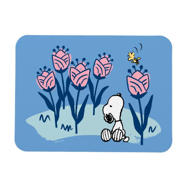 Magnet Flexible cacahuètes | Snoopy & Woodstock Flower Garden (Horizontal)