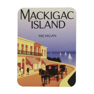Magnet Flexible Cadeau Vintage Mackinac Island Michigan avec Fleur