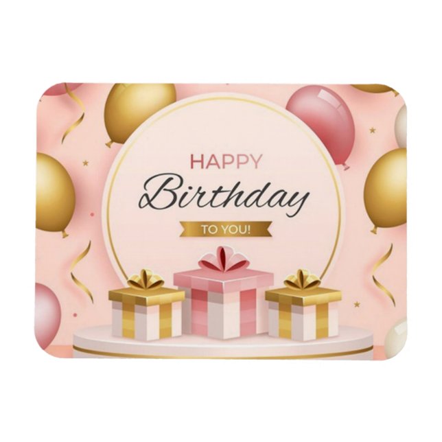 Magnet Flexible cadeaux d'anniversaire heureux gâteau or rose ball (Horizontal)