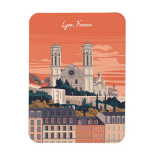 Magnet Flexible Cadeaux de voyage vintage LYON ville française Rhô