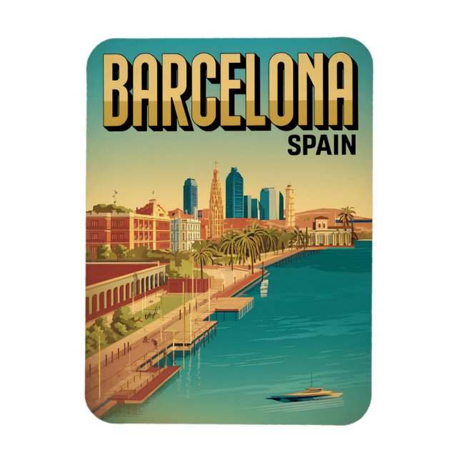 Magnet Flexible Cadeaux de vue rétro de voyage à Barcelone (Vertical)