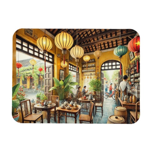 Magnet Flexible Café à Hoi An Vietnam Watercolor Painting (Horizontal)