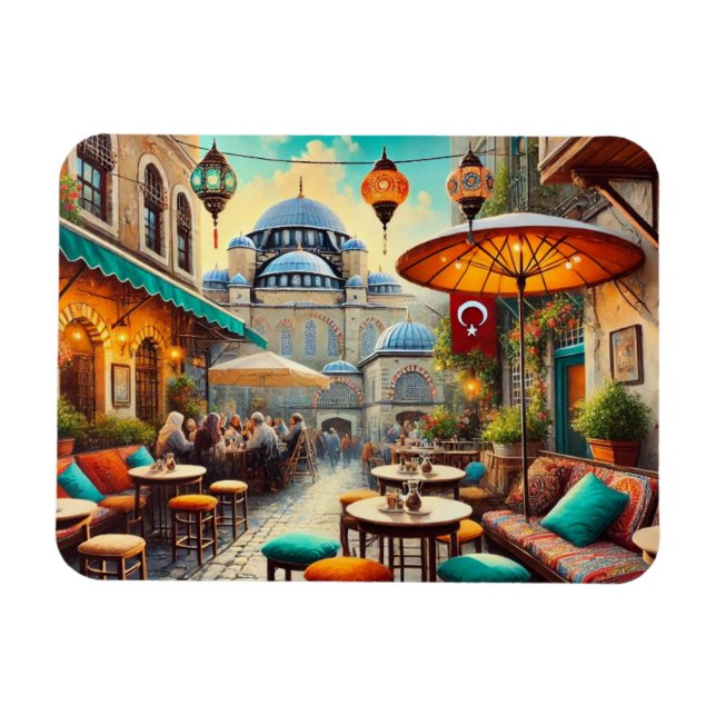 Magnet Flexible Café à Istanbul aquarelle peinture (Horizontal)