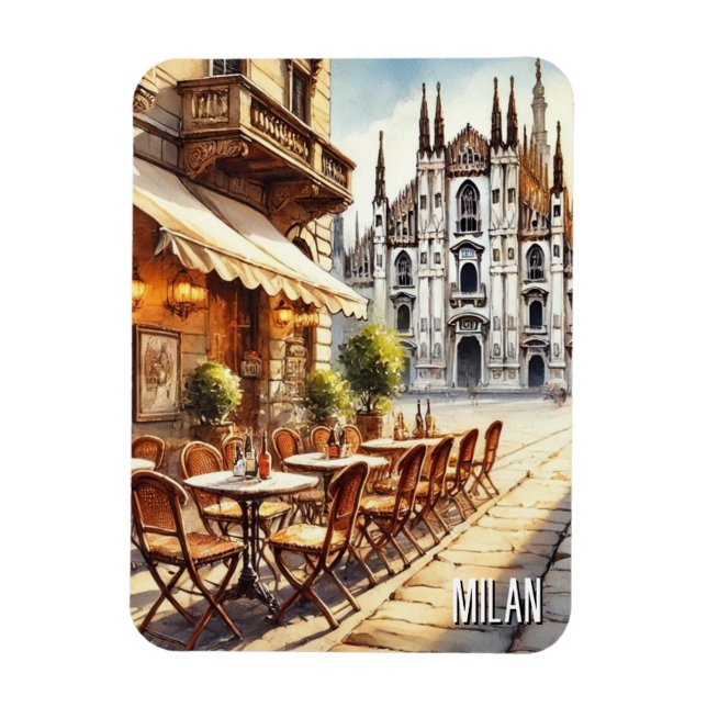 Magnet Flexible Café à Milan Aquarelle Peinture Mug (Vertical)