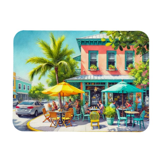 Magnet Flexible Café dans Key West Aquarelle Peinture (Horizontal)