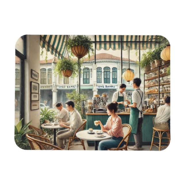 Magnet Flexible Café en peinture aquarelle à Singapour (Horizontal)