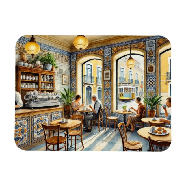 Magnet Flexible Café en tramway jaune Lisbonne Aquarelle (Horizontal)
