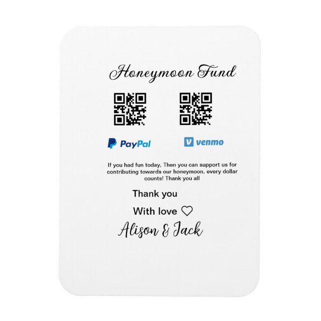 Magnet Flexible Caisse de lune de miel venmo paypal don Q R couple (Vertical)