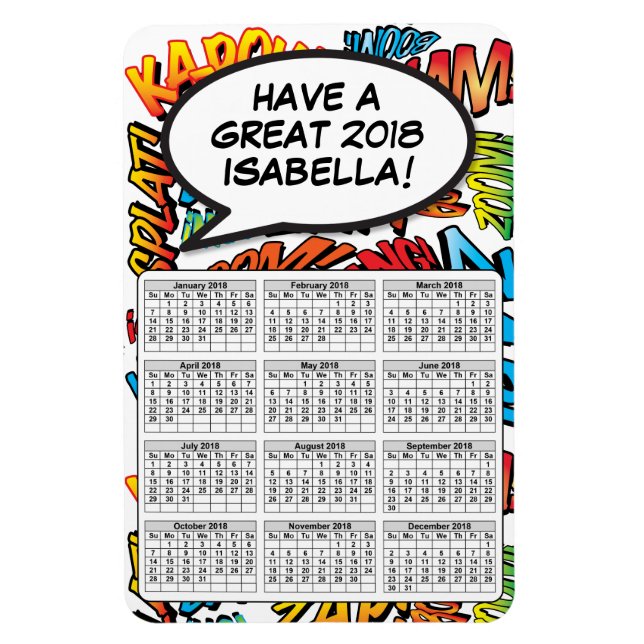 Magnet Flexible Calendrier 2018 de la bulle de BD Pop Art (Vertical)