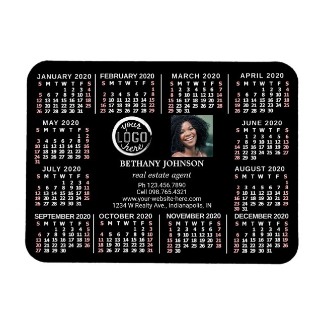 Magnet Flexible Calendrier 2020 Custom Business Logo Photo Texte F (Horizontal)