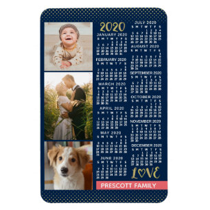 Magnet Flexible Calendrier 2020 Marine Coral Gold Family Photo Col