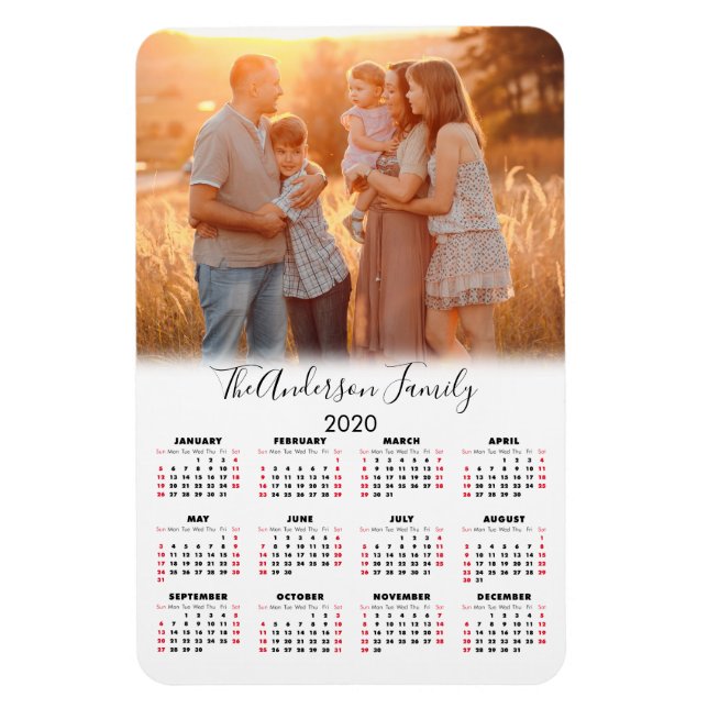 Magnet Flexible Calendrier 2020 Votre photo Nom de famille (Vertical)