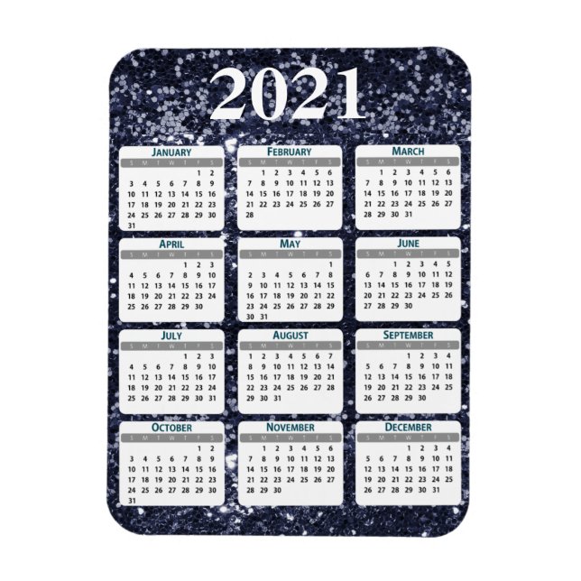 Magnet Flexible Calendrier 2021 de Parties scintillant de l'année  (Vertical)