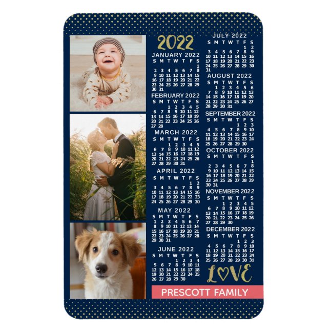Magnet Flexible Calendrier 2022 Marine Coral Gold Family Photo Col (Vertical)