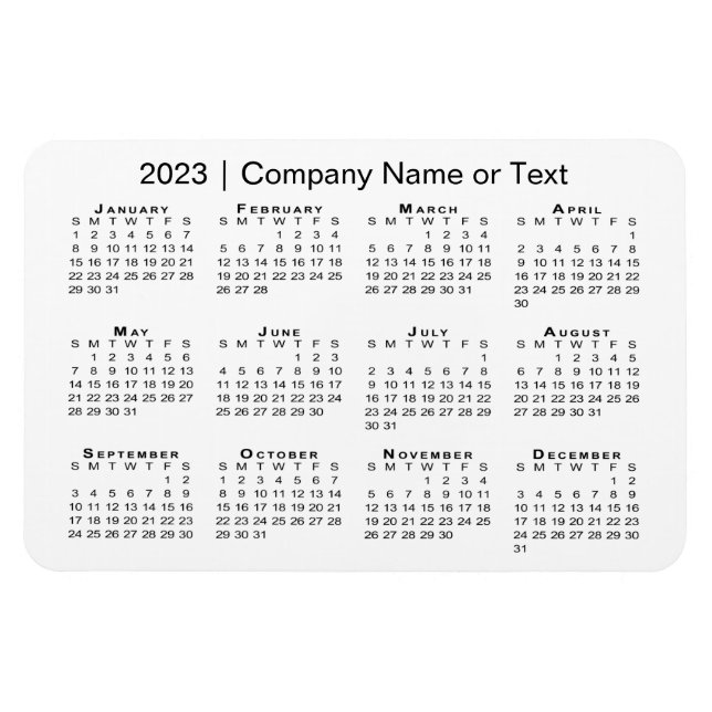 Magnet Flexible Calendrier 2023 avec texte personnalisé blanc (Horizontal)