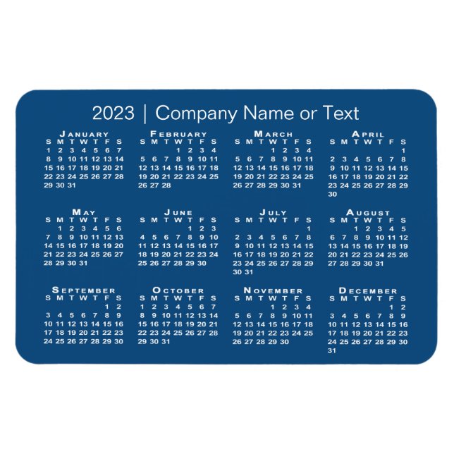 Magnet Flexible Calendrier 2023 bleu et blanc avec texte personnal (Horizontal)