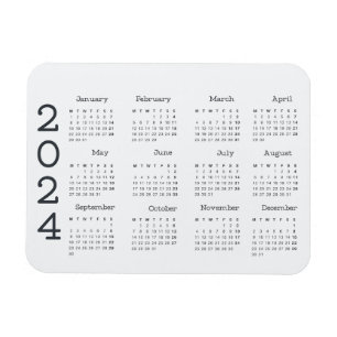 Magnet Flexible Calendrier 2024 Année Pleine Noir Et Blanc Minimal