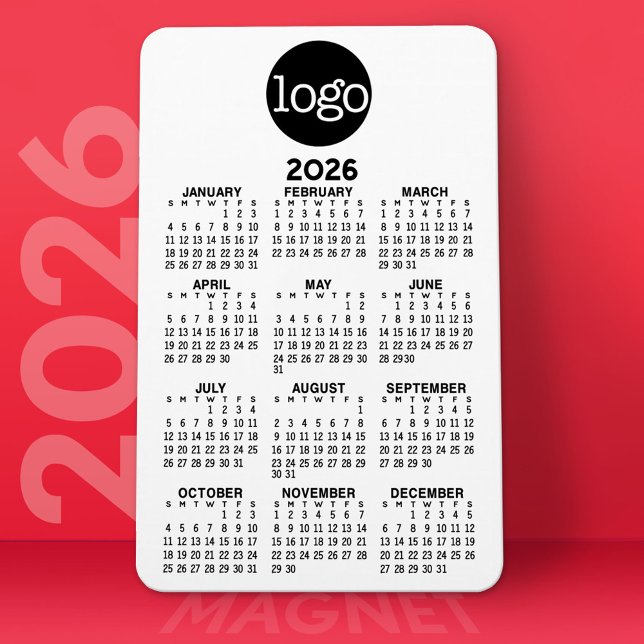 Magnet Flexible Calendrier 2024 avec Logo Basic Black White Minima (2026 Calendar Magnet)