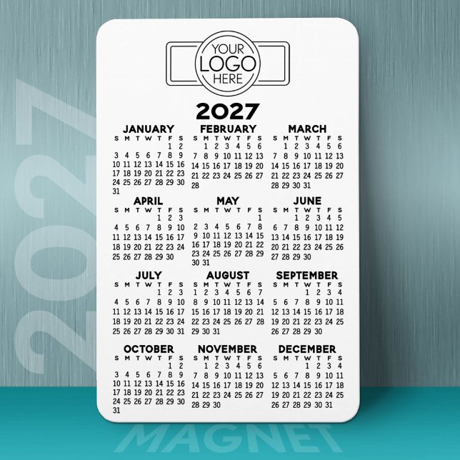 Magnet Flexible Calendrier 2024 avec logo basique noir blanc minim (2027 Calendar on a Magnet)