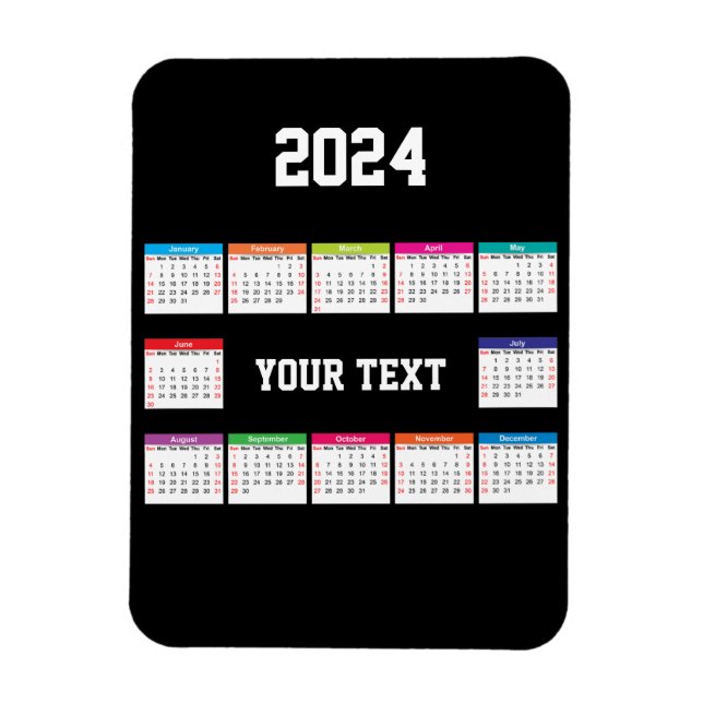 Magnet Flexible Calendrier 2024 blanc noir coloré personnalisable (Vertical)