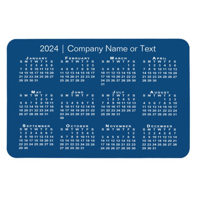 Magnet Flexible Calendrier 2024 bleu et blanc avec texte personnal (Horizontal)