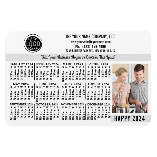Magnet Flexible Calendrier 2024 Custom Business Logo Nom Photo Whi (Horizontal)