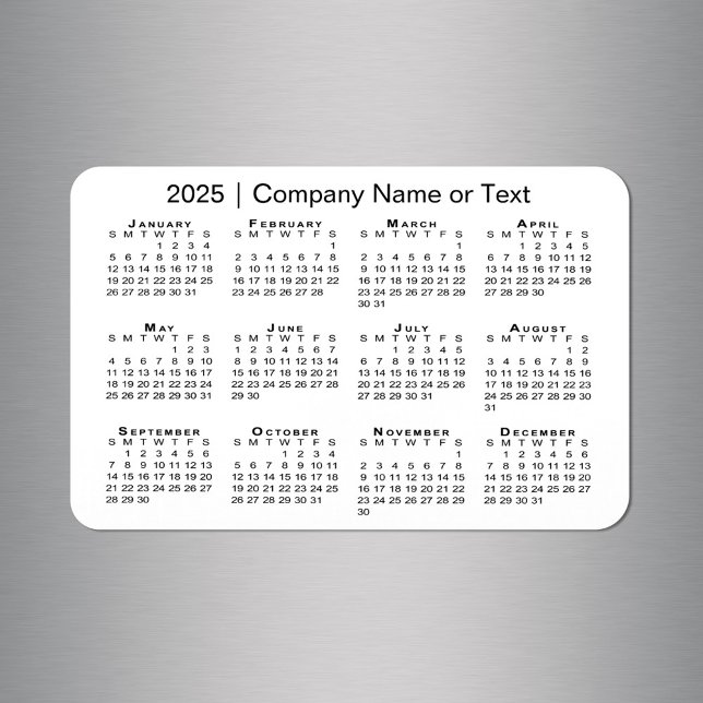 Magnet Flexible Calendrier 2025 avec texte personnalisé blanc (2025 Calendar with Custom Text White Magnet in situ)