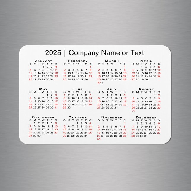 Magnet Flexible Calendrier 2025 avec texte personnalisé noir rouge (2025 Calendar with Custom Text Black Red White Magnet in situ)