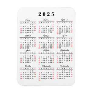 Magnet Flexible Calendrier 2025 moderne en espagnol blanc noir rou