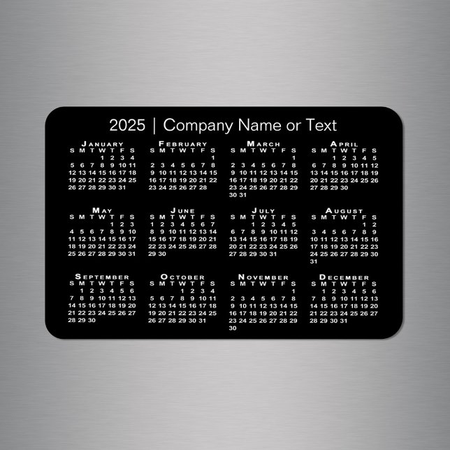 Magnet Flexible Calendrier 2025 noir et blanc avec texte personnal (Black and White 2025 Calendar with Custom Text Magnet in situ)