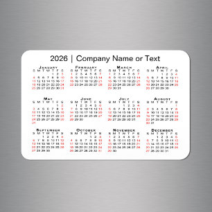 Magnet Flexible Calendrier 2026 avec texte personnalisé noir rouge
