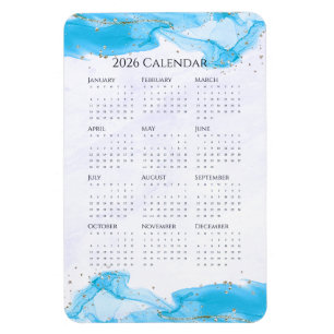 Magnet Flexible Calendrier 2026 Vagues marbrées Tropical Turquoise