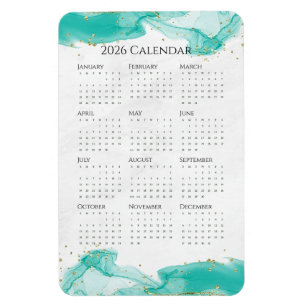Magnet Flexible Calendrier 2026 Vagues marbrées Tropical Turquoise