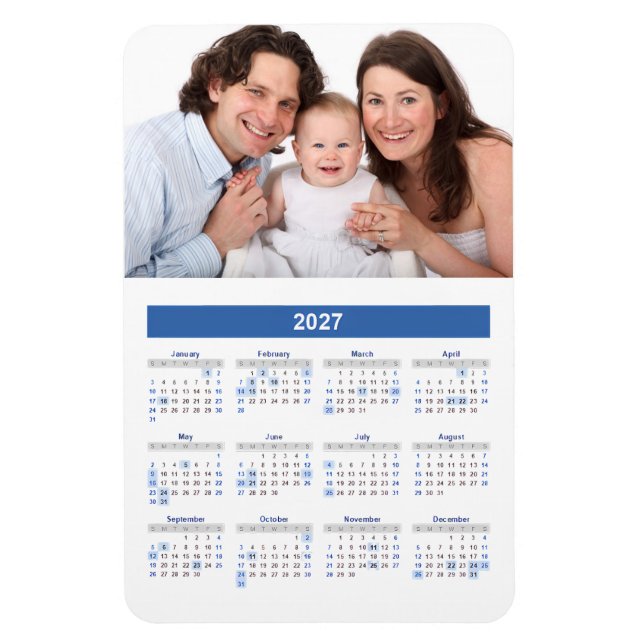 Magnet Flexible Calendrier 2027 avec aimant photo personnalisé (Vertical)
