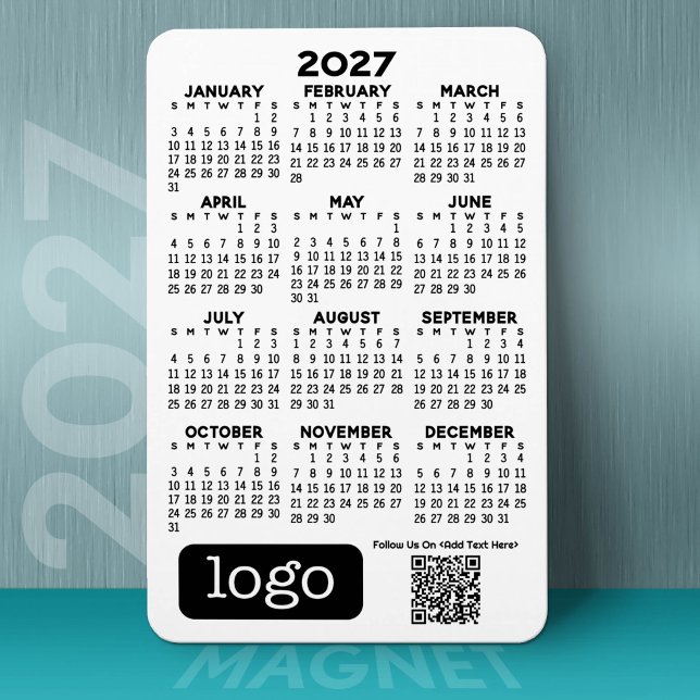 Magnet Flexible Calendrier 2027 avec logo d'entreprise et code QR (2027 Calendar on a Magnet)