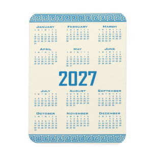 Magnet Flexible Calendrier 2027, Frise grecque, Bleu sur Latte cos