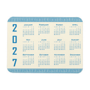 Magnet Flexible Calendrier 2027, Frise grecque, Bleu sur Latte cos