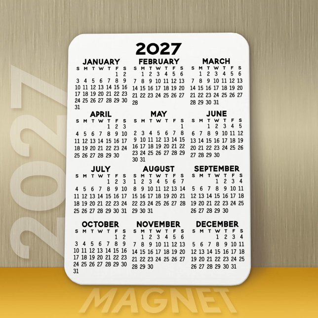 Magnet Flexible Calendrier 2027 - Noir et Blanc Minimal Basique (Modern 2027 Calendar Magnet)
