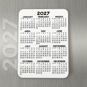 Magnet Flexible Calendrier 2027 - Noir et Blanc Minimal Basique