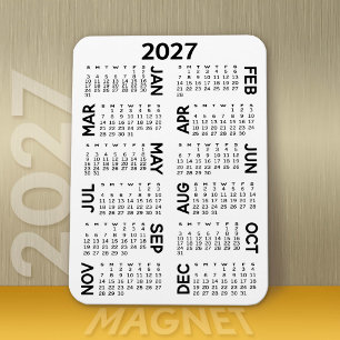 Magnet Flexible Calendrier 2027 - Noir et Blanc Minimal de Base