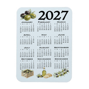 Magnet Flexible Calendrier 2027, Olives Méditerranéennes, Bleu