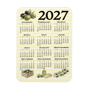 Magnet Flexible Calendrier 2027, Olives Méditerranéennes Rayures J