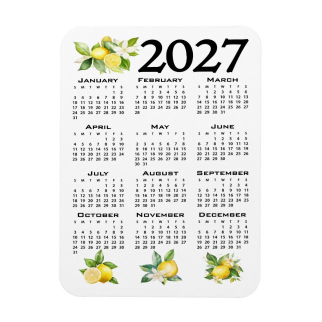 Magnet Flexible Calendrier 2027 style italien Citrons Blanc (Vertical)