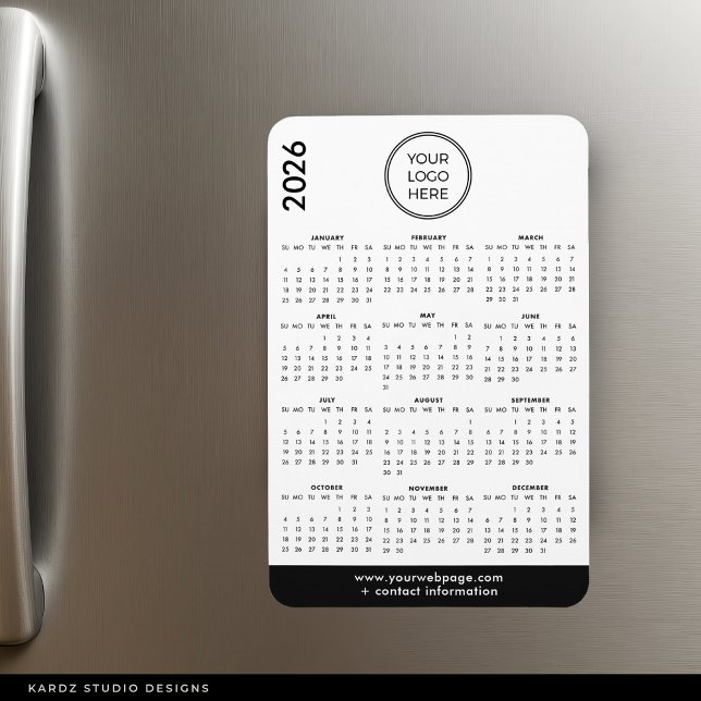 Magnet Flexible Calendrier aimanté avec logo d'entreprise 2026 (Magnet shown in 4 x 6 inches.)