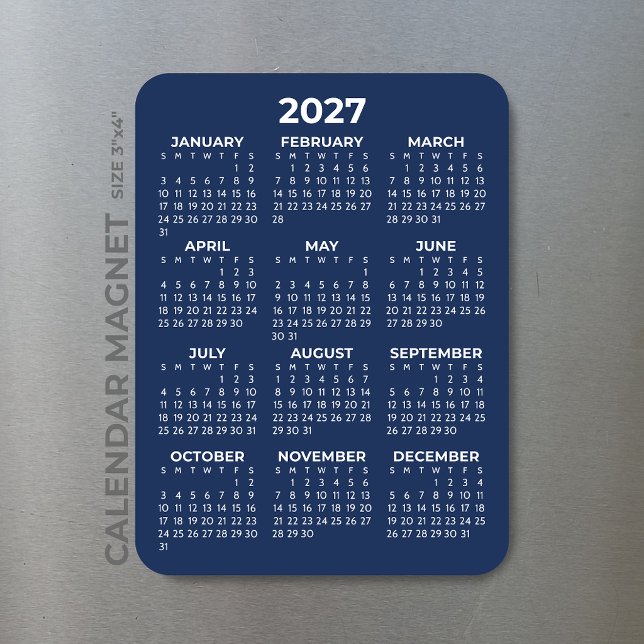 Magnet Flexible Calendrier annuel 2027 Basique Mini Bleu marine (Créateur téléchargé)