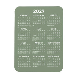 Magnet Flexible Calendrier annuel 2027 Basique Mini Vert Sauge