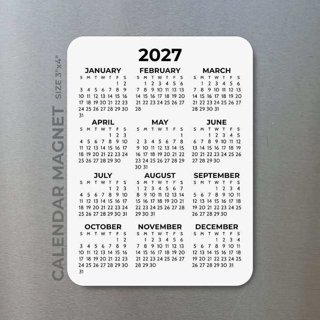 Magnet Flexible Calendrier annuel 2027 Basique Minimal Mini  (Créateur téléchargé)