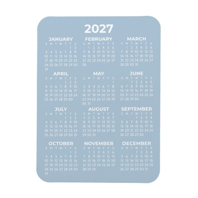 Magnet Flexible Calendrier annuel 2027 Basique Minimal Mini Bleu (Vertical)