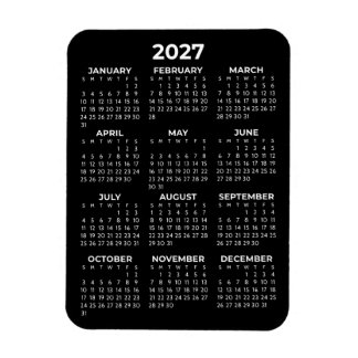 Magnet Flexible Calendrier annuel 2027 Basique Minimal Mini Noir