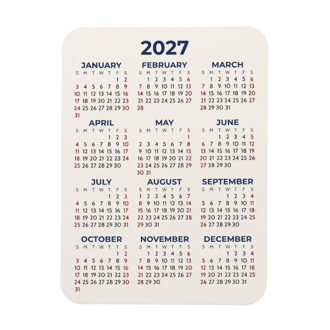 Magnet Flexible Calendrier annuel 2027 Vos couleurs Mini (Vertical)